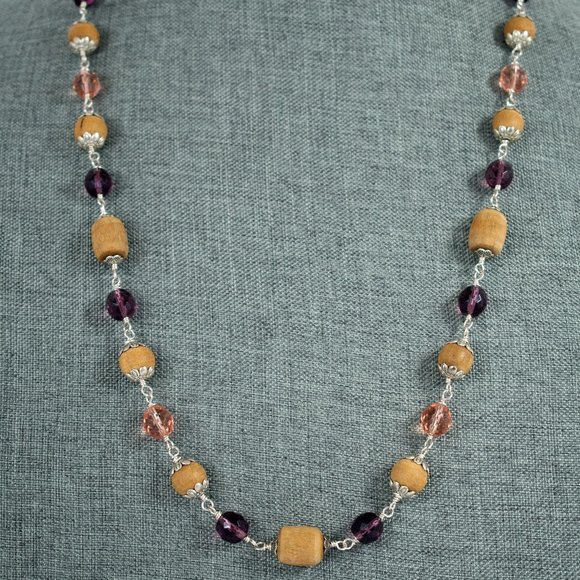 30 3/4" Natural Tulasi Tulsi Rose Gold and Purple Glass Beads $60 - Picture 1 of 4